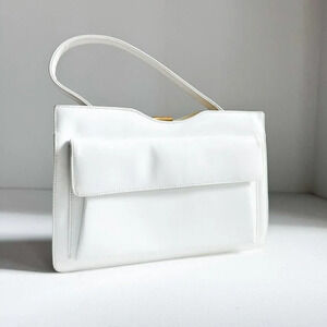 Vintage White Faux  Leather rectengular Top Handle Bag